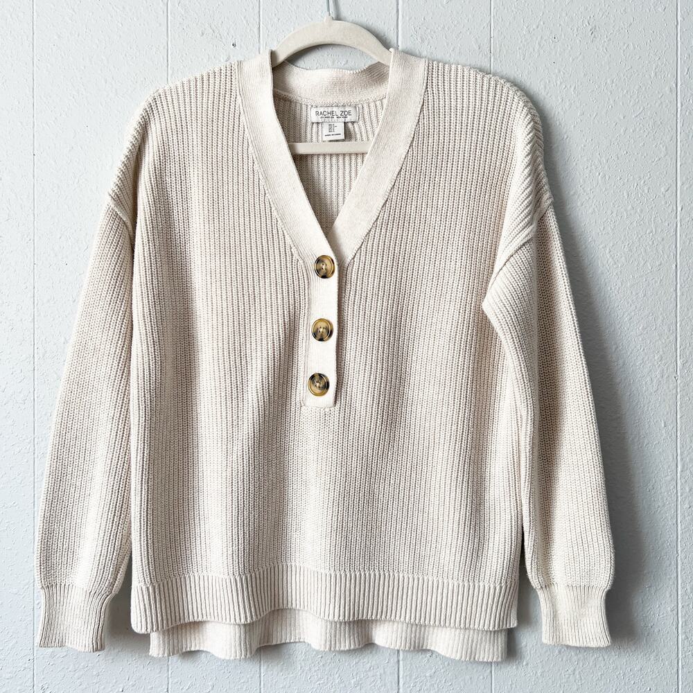 Rachel Zoe Chunky Knit Cream Sweater Womens Small Preppy Chic Capsule Oversized